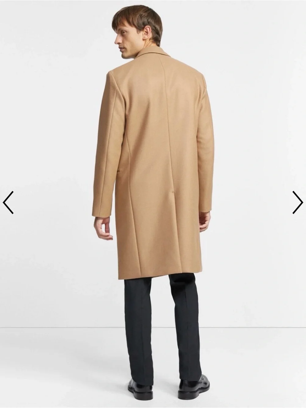 Theory Manroe Traceable Melton Wool Cashmere Overcoat Camel Men's Size S flawed